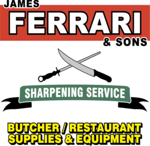 image with company logo , knife and sharpening tool